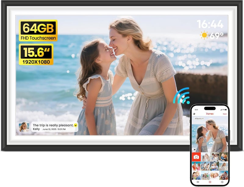 BIGASUO Digital Picture Frame Frameo 15.6" WiFi Electronic Photo Frames Large with 64GB Memory 1920x1080 IPS FHD Touch Screen Share Moments Instantly Anywhere Photo Gifts for Parents and Grandparents - Image 1
